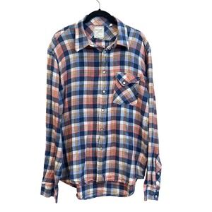 Billy Reid Tuscumbia Plaid Button Down Shirt Mens Large Blue White Standard Cut